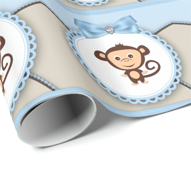 Sweet Monkey Baby Shower Wrapping Paper 3/4