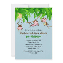 Sweet Monkeys Triplets Birthday Invitation