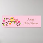 Sweet Owl Baby Girl Baby Shower Banner Sign Print