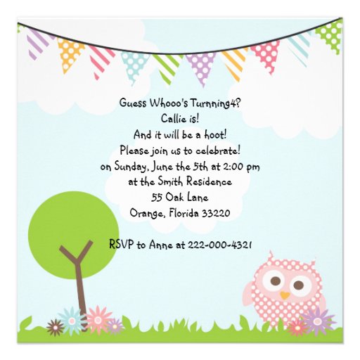 Sweet Owl Birthday Party Invitation