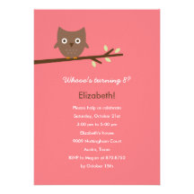 Sweet Owl Birthday Party Invitation (Pink)
