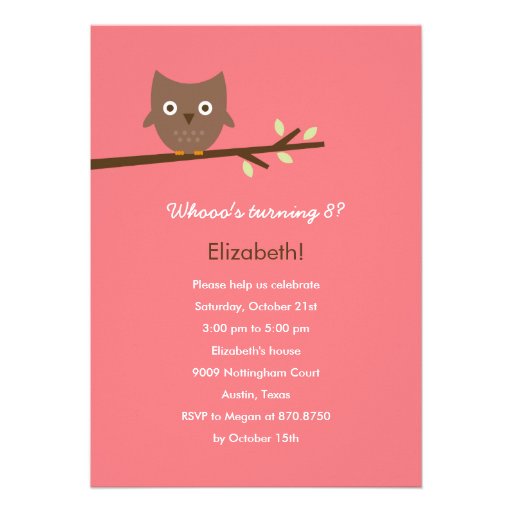 Sweet Owl Birthday Party Invitation (Pink)