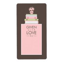 Sweet Owl Bookplate Name Label Pink | Brown