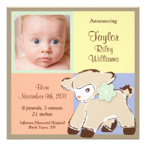 Sweet Pastel Baby Lamb Photo Announcement invitations