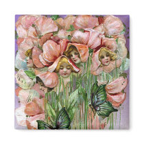 Sweet Peas and Butterflies Vintage Easter Refrigerator Magnet