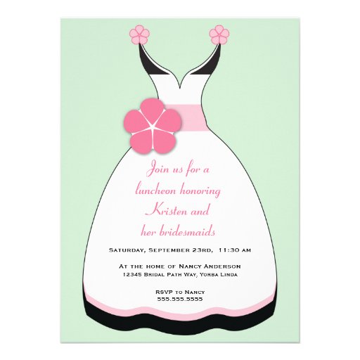 Sweet Pink and Green Wedding Dress Invitation