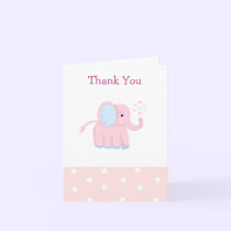 Sweet Pink Baby Elephant Thank You cards