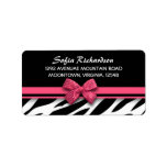 sweet pink bow zebra elegant address labels