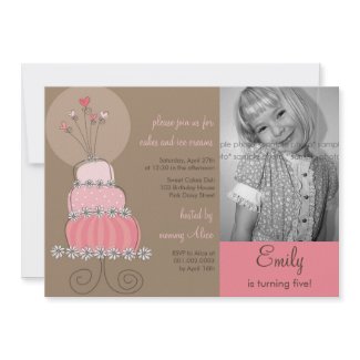 Sweet Pink Cake Girl Birthday Party Photo Invitati invitation