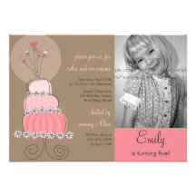 Sweet Pink Cake Girl Birthday Party Photo Invitati Custom Invite