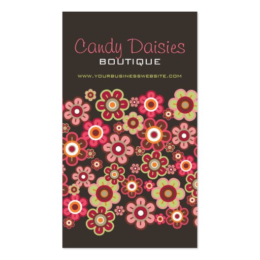 Sweet Pink Candy Daisies Flowers Chic Pattern Cute Business Cards (front side)
