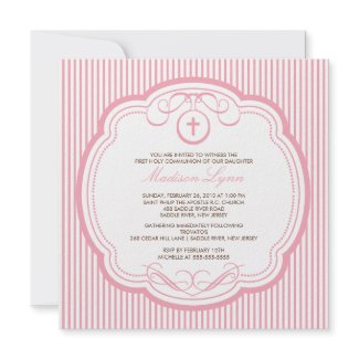 Sweet Pink Cross Girl First Holy Communion Invitations