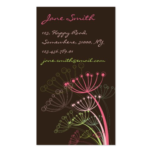 Sweet Pink Dandelions Flowers Nature Floral Spring Business Card (front side)