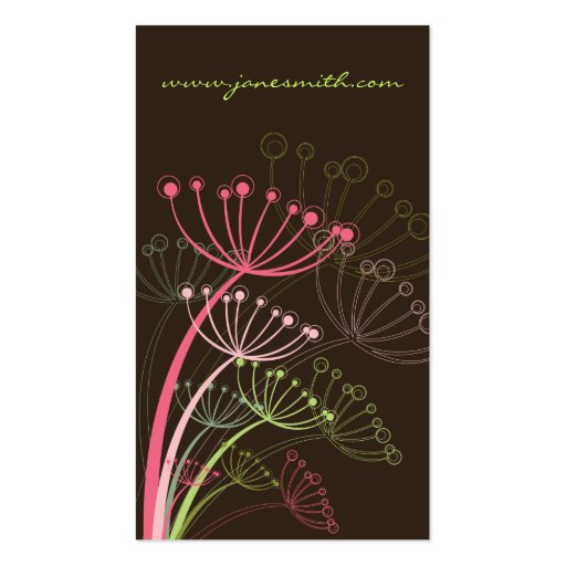 Sweet Pink Dandelions Flowers Nature Floral Spring Business Card (back side)