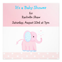 Sweet  Pink Elephant Baby Shower Invitation