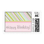 Sweet Pink Garden Stripes Birthday Stamps Postage by fat_fa_tin Sweet Pink Garden Stripes Birthday Stamps Postage