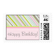 Sweet Pink Garden Stripes Birthday Stamps Postage stamp