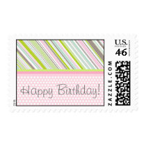 Sweet Pink Garden Stripes Birthday Stamps Postage
