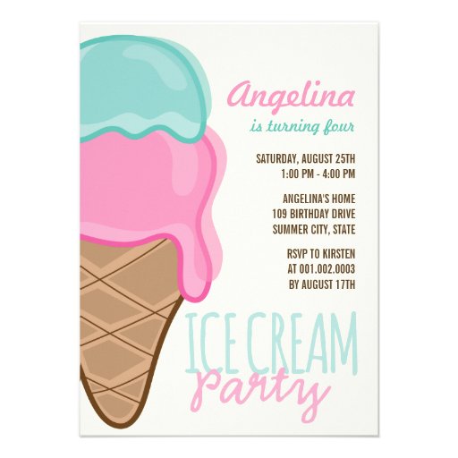 Sweet Pink Ice Cream Girl Birthday Party Invite