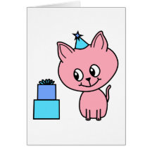 Sweet Pink Kitten Wearing a Birthday Hat. Card