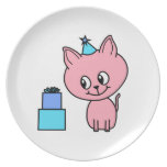 Sweet Pink Kitten Wearing a Birthday Hat. Dinner Plates