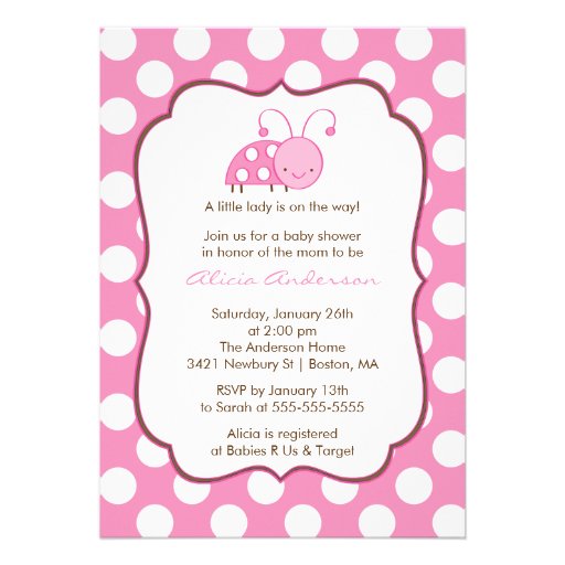 Sweet Pink Ladybugs Baby Shower Invitation (front side)