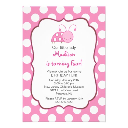 Sweet Pink Ladybugs Birthday Invitation