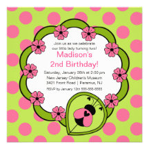 Sweet PINK Ladybugs Birthday Invitation