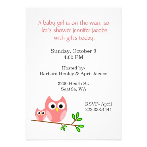 Sweet Pink Owls Baby Shower Invitation
