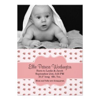 Sweet Pink Roses Baby Girl Birth Announcement