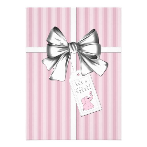 Sweet Pink Stripe Pink Elephant Baby Shower Personalized Announcement