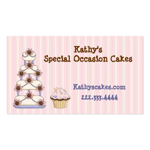 Sweet Pink Striped Bakery Business Cards (front side)