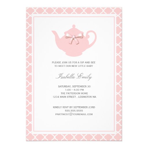 Sweet Pink Teapot Baby Sip and See Tea Party Card