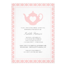 Sweet Pink Teapot Bridal Shower Tea Party Personalized Invitation
