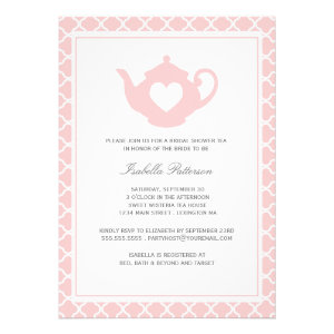Sweet Pink Teapot Bridal Shower Tea Party Personalized Invitation