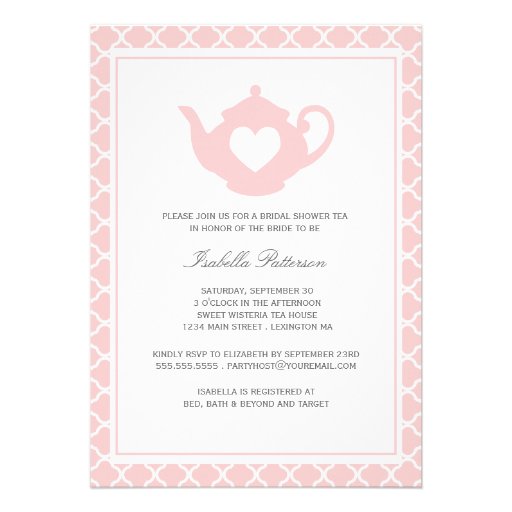Sweet Pink Teapot Bridal Shower Tea Party Personalized Invitation