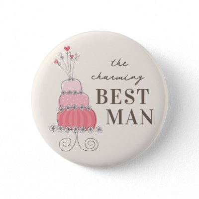 Sweet Pink Wedding Cake Name Tag Gift Button by fat fa tin