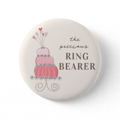 Sweet Pink Wedding Cake Name Tag Gift Button by fat fa tin