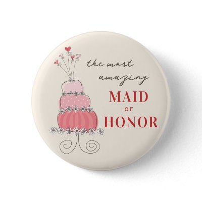 Sweet Pink Wedding Cake Name Tag / Gift Button