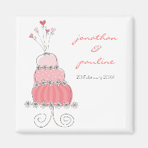 Sweet Pink Wedding Cake Whimsical Save The Date Refrigerator Magnet