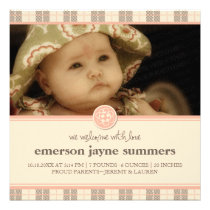 Sweet Plaid Modern Baby Birth Announcement