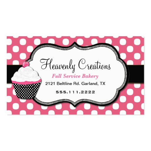 Sweet Polka Dot and Cupcake Bakery Business Card (front side)