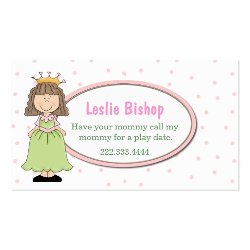 Sweet Princess Play Date Card Business Card Template (front side)