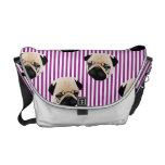 Sweet Pug on Bright Purple Stripes Messenger Bag