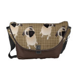 Sweet Pug on Brown and Tan Plaid 2 Messenger Bags