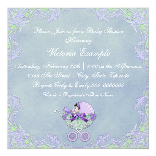 Sweet Purple and Green Baby Shower Custom Invitations