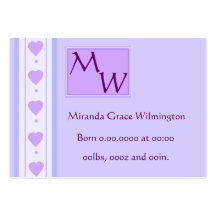 Sweet Purple Baby Birth Announcement Card Business Card