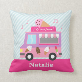 Sweet Purple Pink Ice Cream Truck Girls Room Throw Pillow