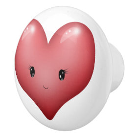 Sweet Red Heart Ceramic Knob