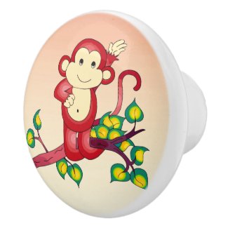 Sweet Red Monkey Animal Ceramic Knob